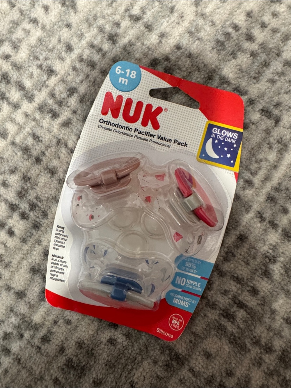 NUK 3-Pack Orthodontic Pacifiers in Pink, Red & Blue (6-18M)
